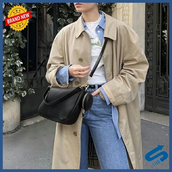 Vegan Leather Crossbody Bag with Detachable Straps, Compact Tote Purse - Picture 3 of 8